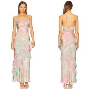 LOVESHACKFANCY Rialto Floral Ruffle Tiered Silk Lilac Spring Maxi Dress Sz 0